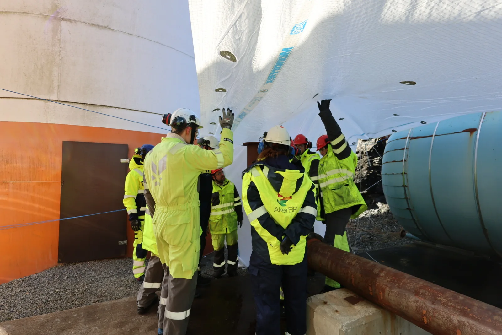 Insulated pipework and rigging on an industrial site